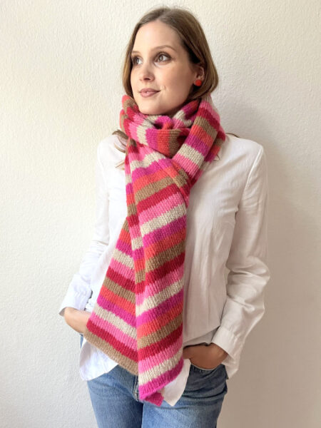 Alpaka-Seide Schal - gestreift, flauschig und edel, mandelbraun rot pink beige knallpink koralle